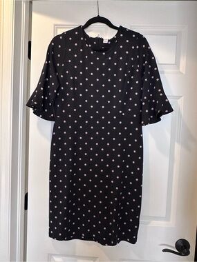 Old Navy Black Dress with Pink Polka Dots and Flutter Sleeves Sz L
